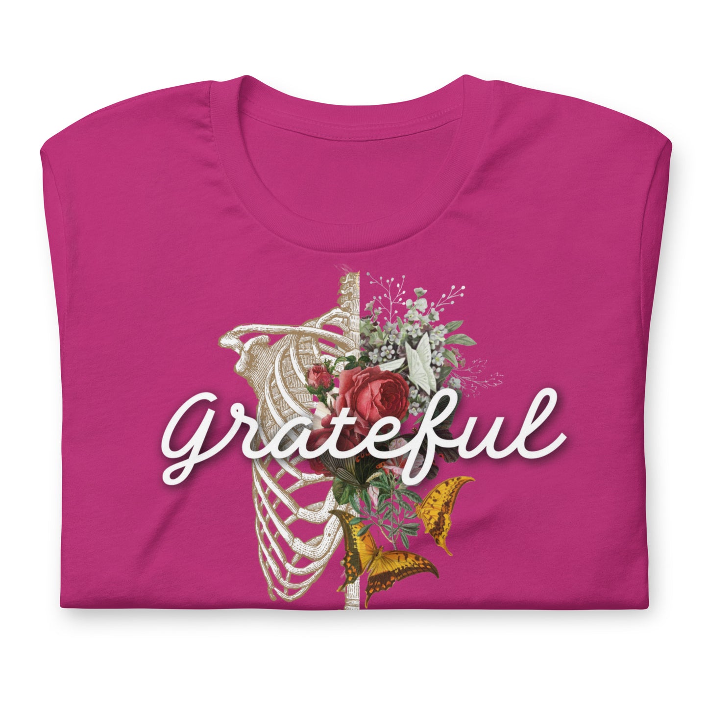 Grateful Rose and Butterfly - Cotton Tee Shirt