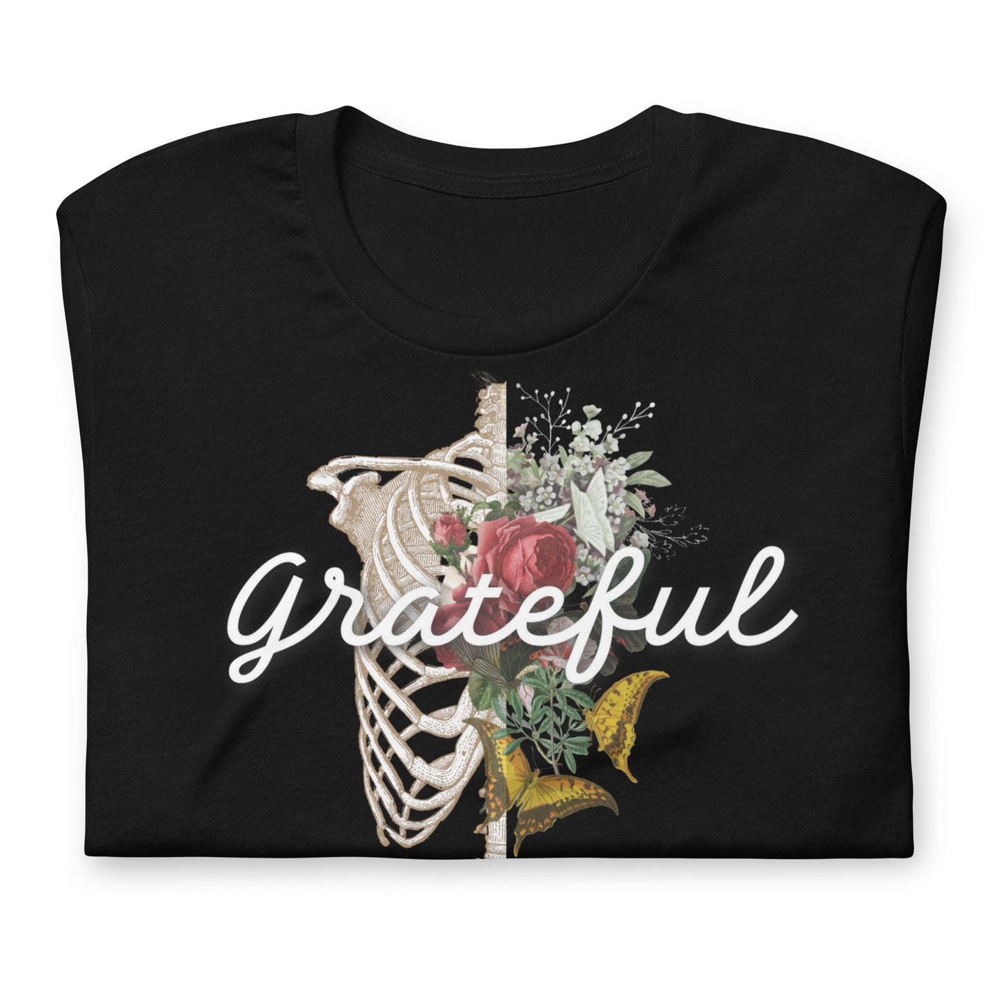 Grateful Rose and Butterfly - Cotton Tee Shirt