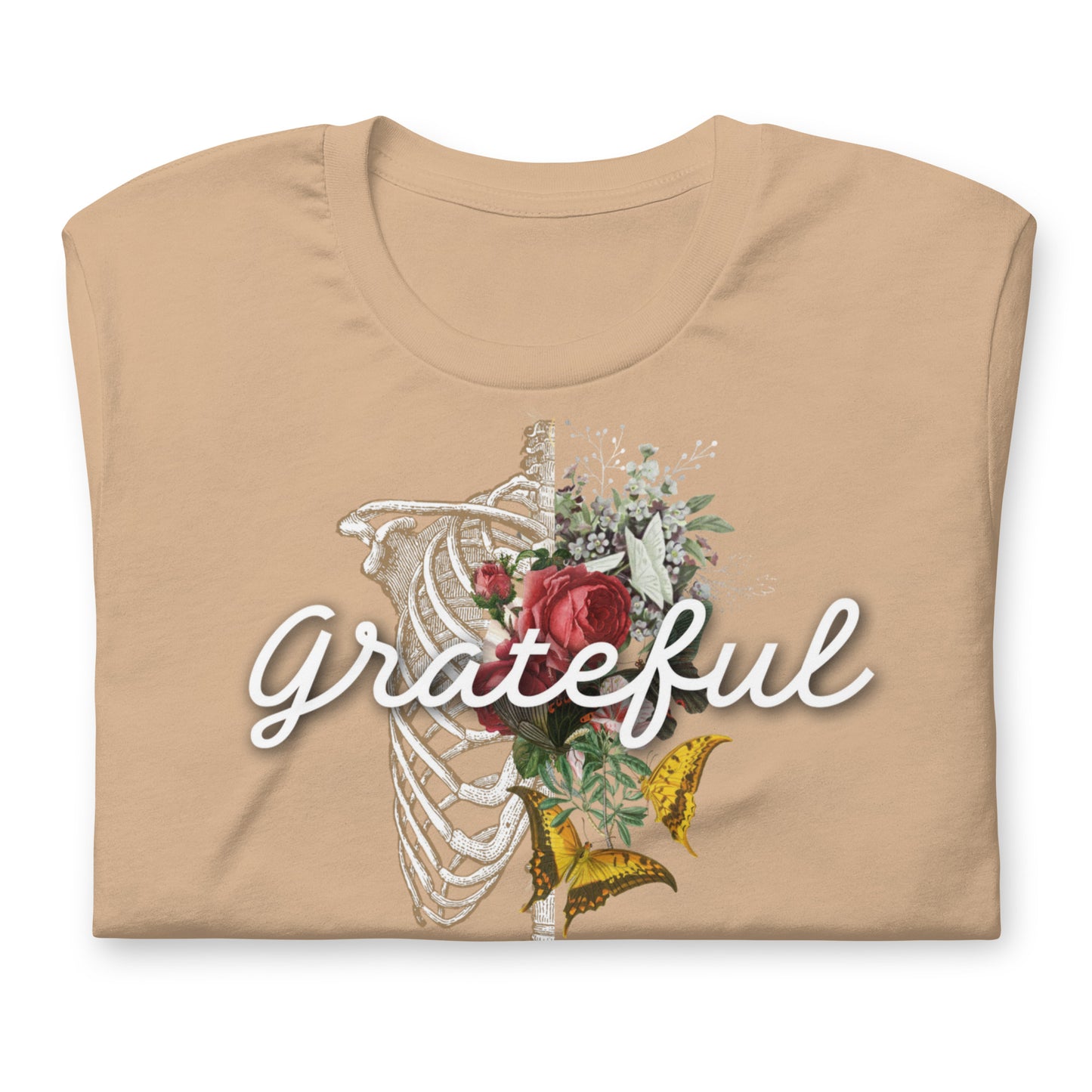 Grateful Rose and Butterfly - Cotton Tee Shirt