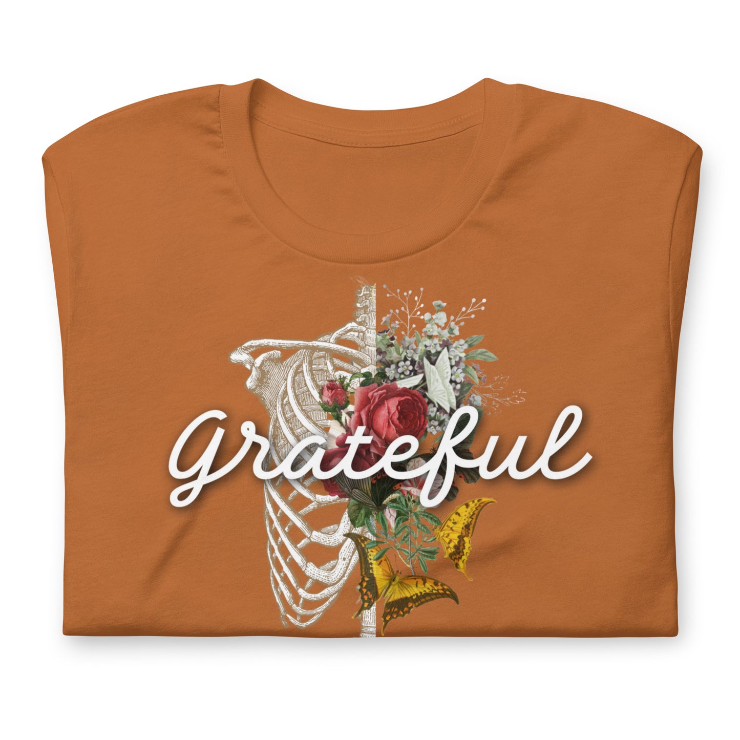 Grateful Rose and Butterfly - Cotton Tee Shirt