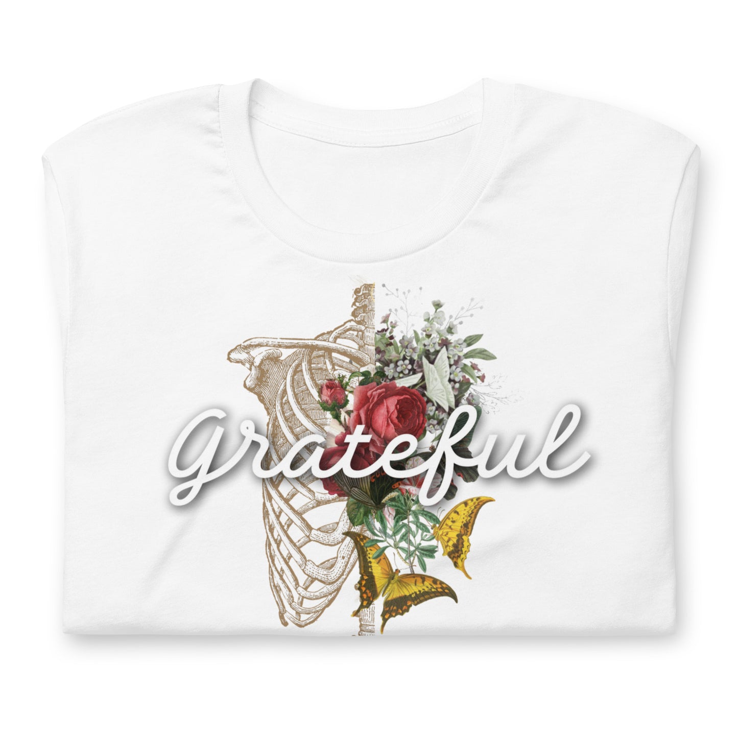 Grateful Rose and Butterfly - Cotton Tee Shirt